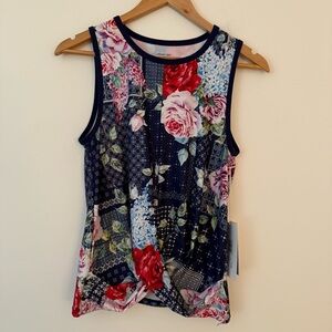 NWT Johnny Was JW Active Rose Patch Crossover Tank Blue Pink Floral Size Small